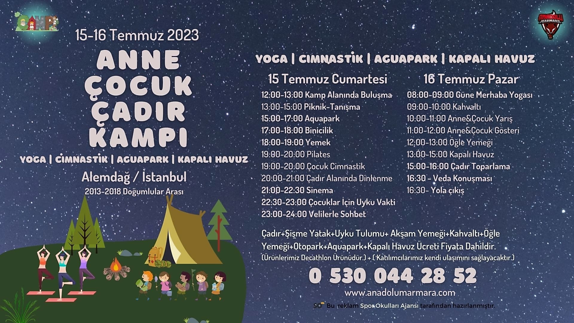 2023 (15-16 Temmuz) Anne & Çocuk Çadır Kampı